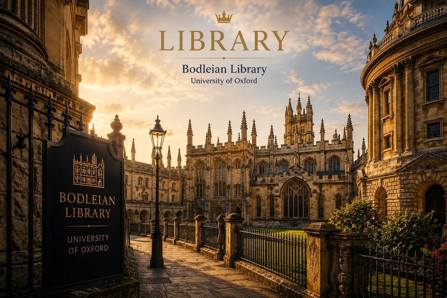 Artistic representation inspired by Oxford's historic library architecture