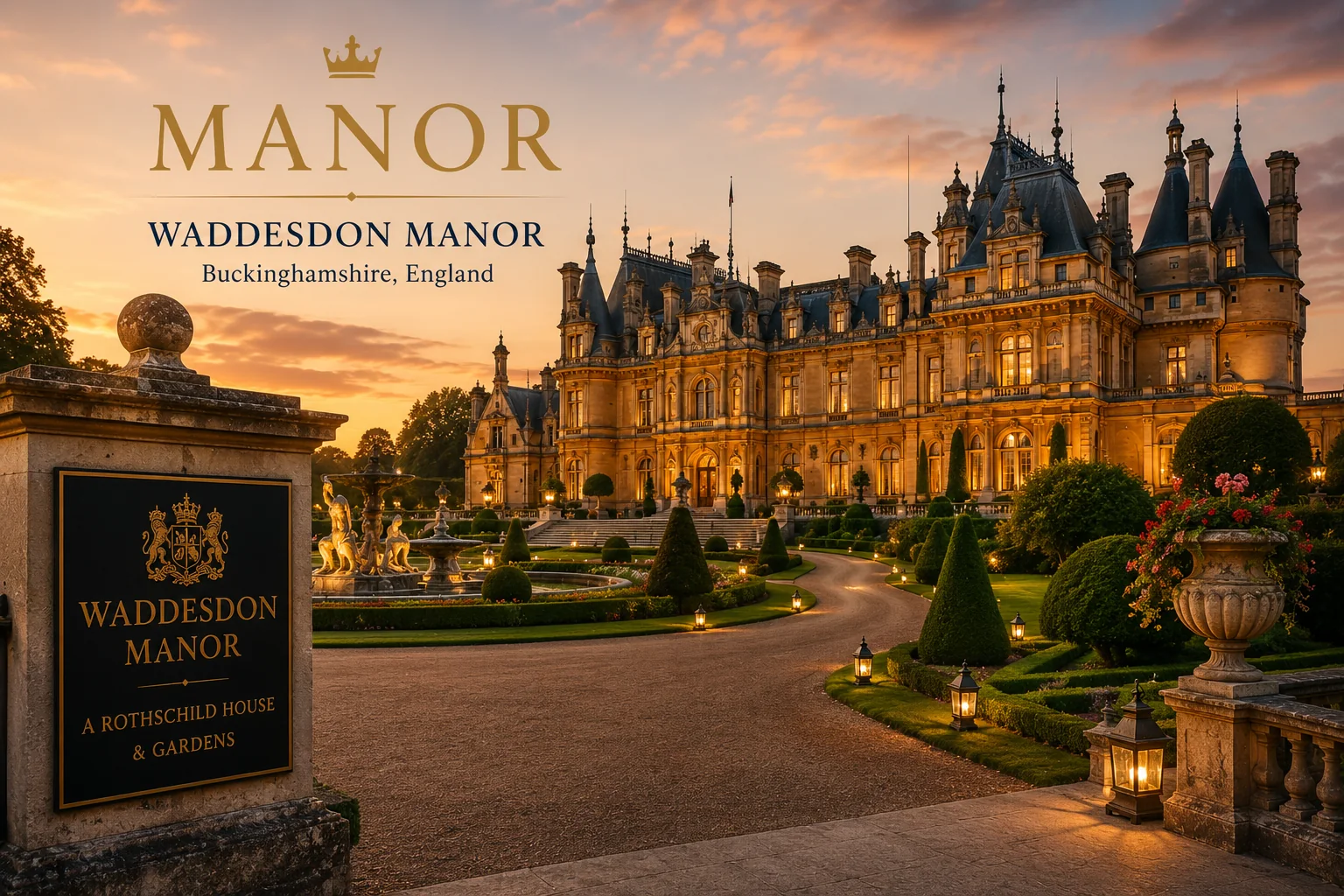 Artistic representation inspired by Waddesdon Manor and its formal gardens